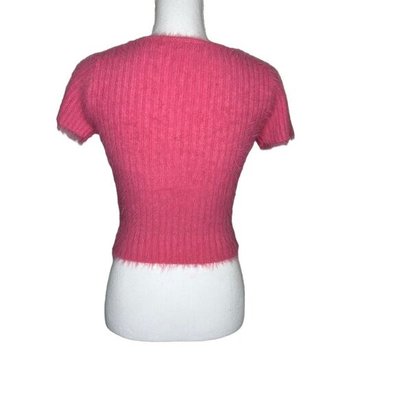 The Ragged Priest Pink Zipper Front Eyelash Short Sleeve Sweater Small - Picture 2 of 9